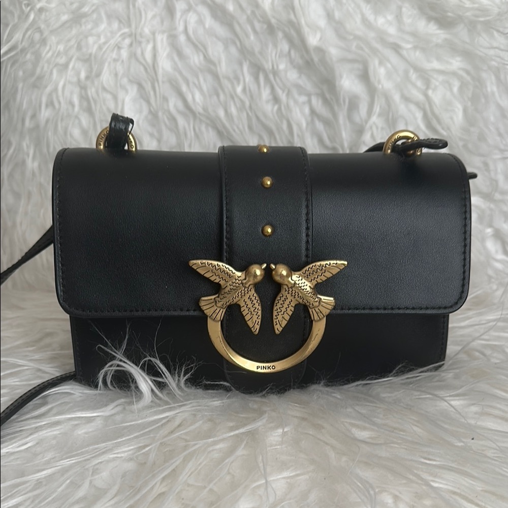 Pinko Black Leather Crossbody Bag